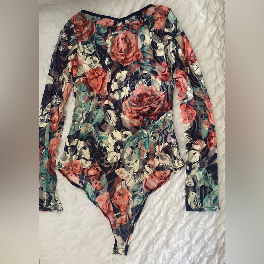 Floral flocked velvet bodysuit